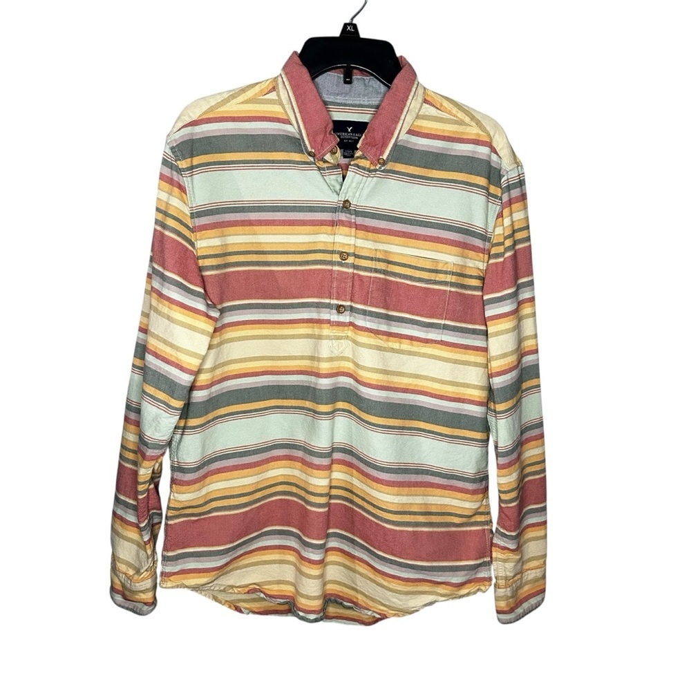 American Eagle Outfitters Striped Cotton Long Sleeve Shirt Size Large